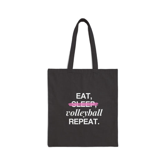 Bolsa tote con frase motivadora "Eat,volleyball, repeat"- 100% algodón, resistente.