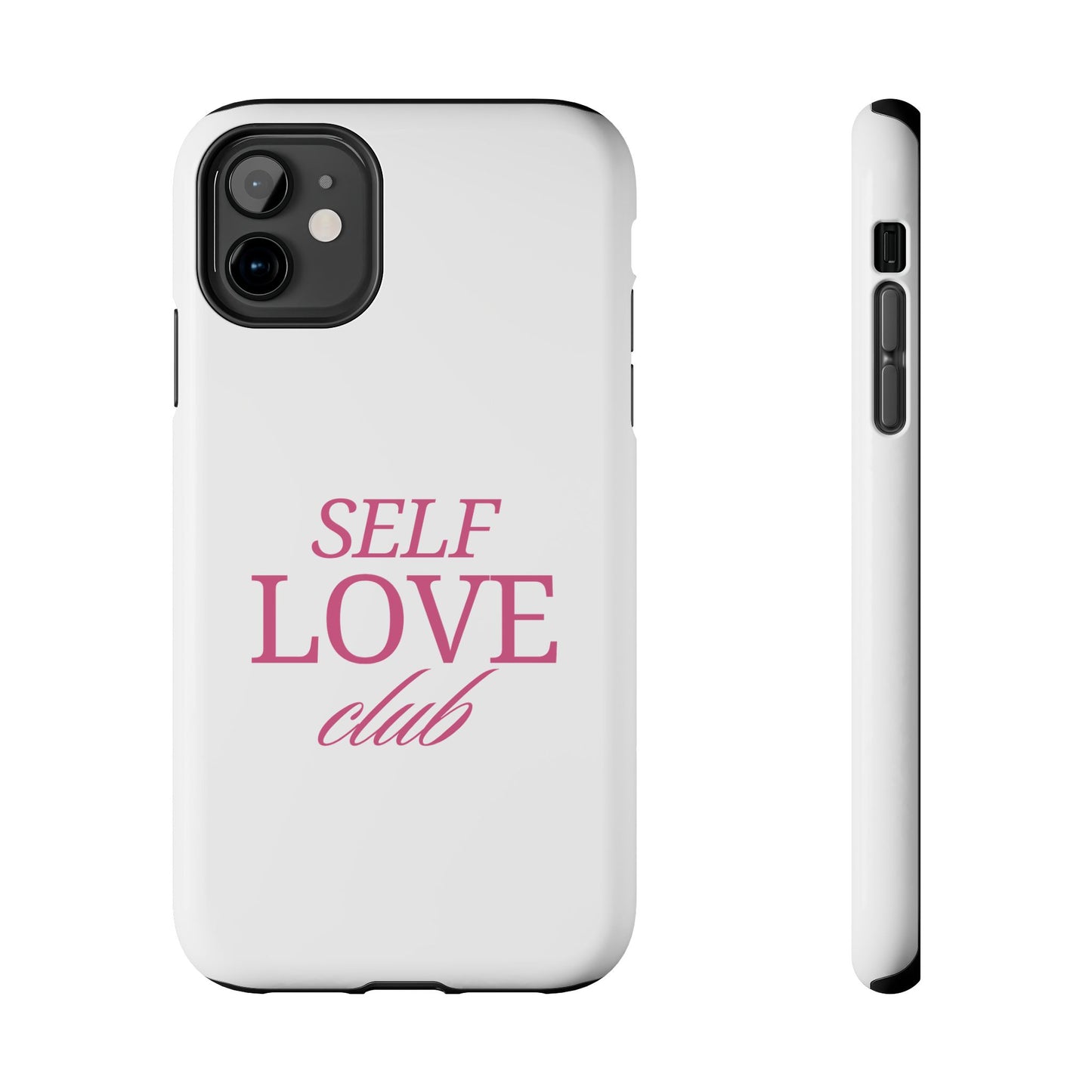 Funda para teléfono "SELF LOVE club"- Diseño exclusivo con frase motivadora, resistente a impactos, color blanco