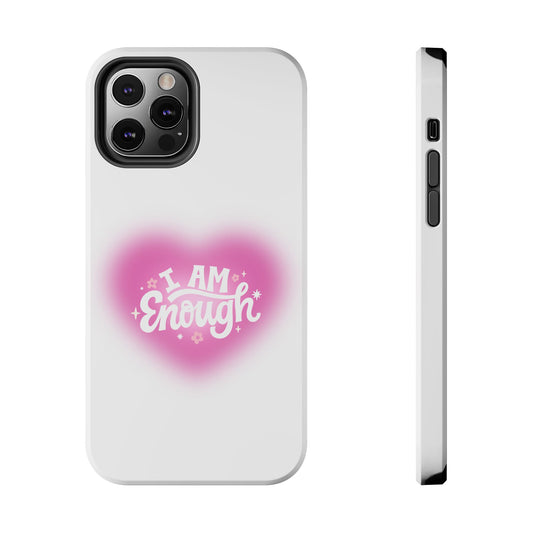 Funda para teléfono "I Am Enough"- Resistente a impactos, diseño exclusivo, color blanco