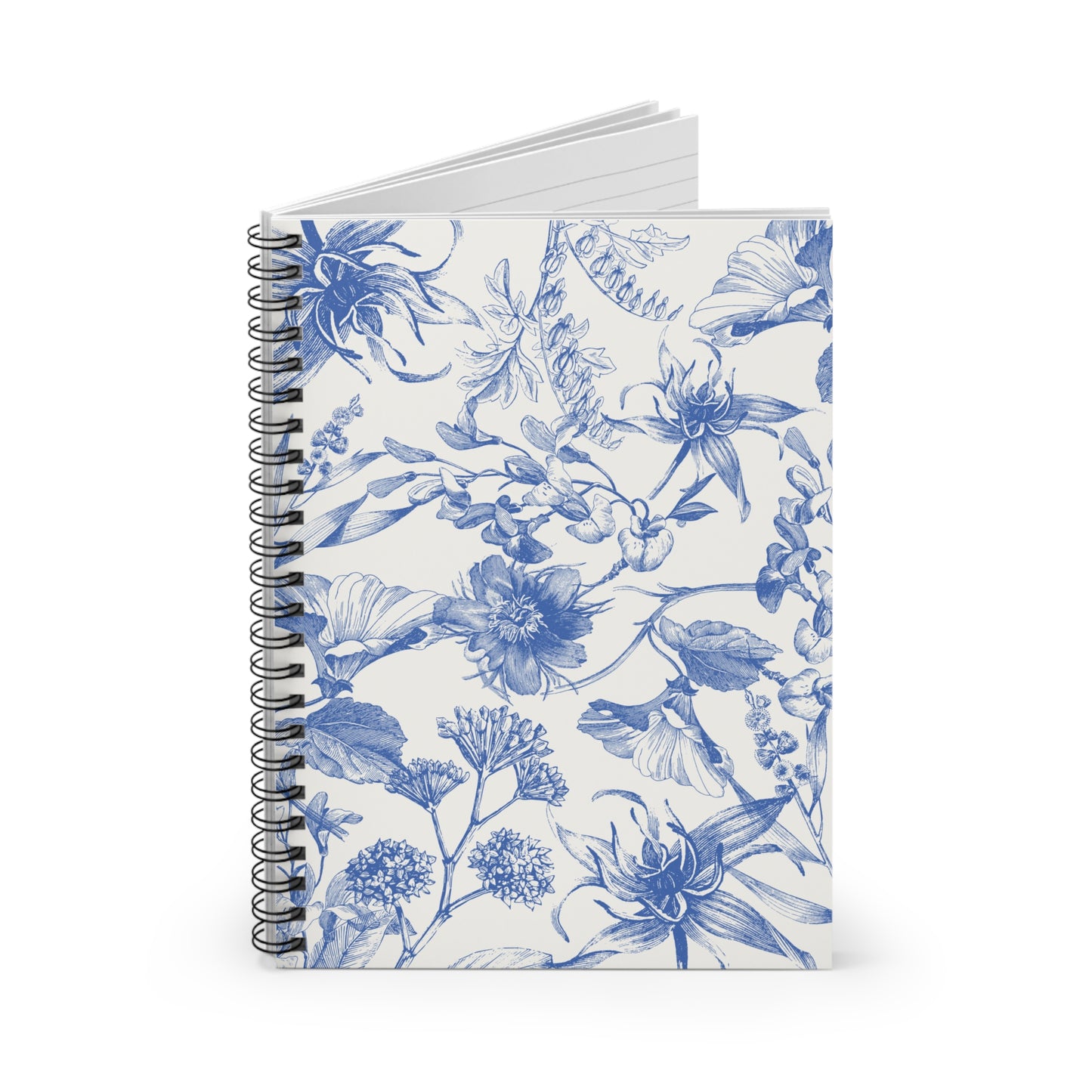 Libreta Blanca con Flores Celestes Elegancia y Estilo en 118 Páginas Rayadas