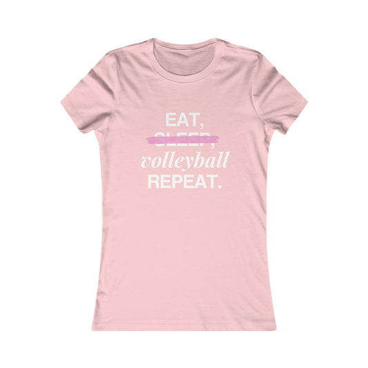 Camiseta ligera con mensaje inspirador " Eat, volleyball, repeat"- 100% algodón, corte entallado.