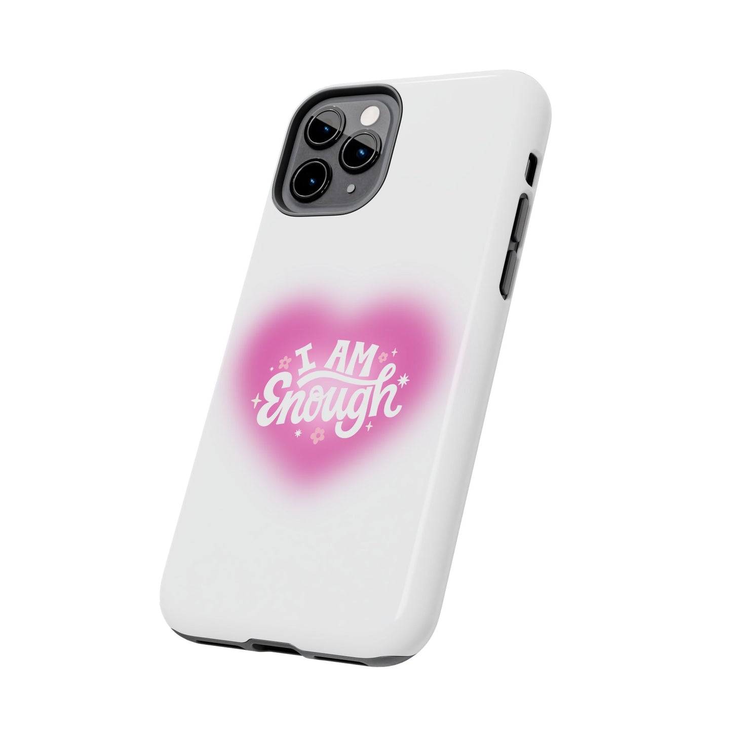 Funda para teléfono "I Am Enough"- Resistente a impactos, diseño exclusivo, color blanco