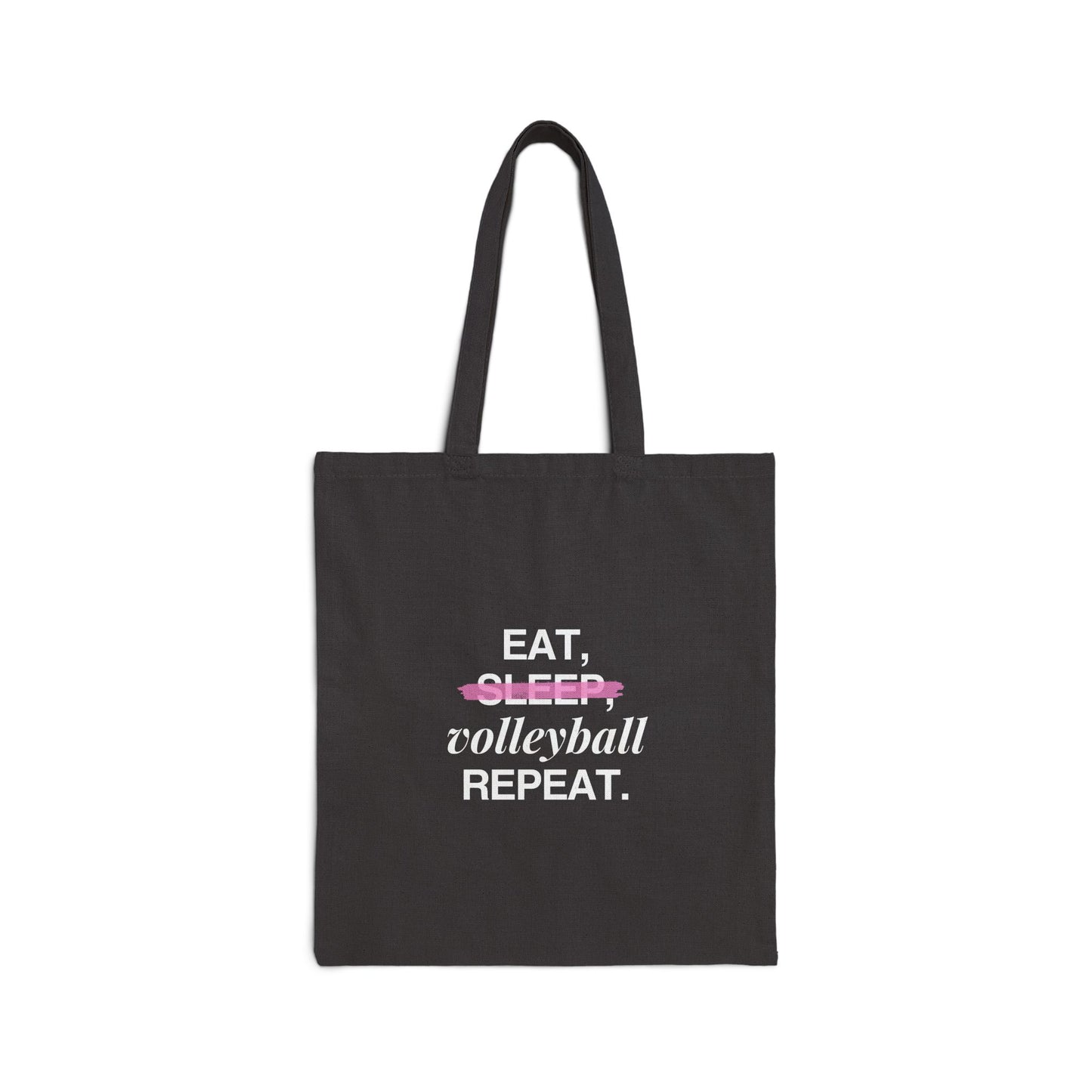 Bolsa tote con frase motivadora "Eat,volleyball, repeat"- 100% algodón, resistente.