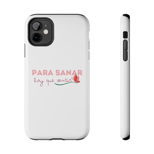 Funda para teléfono "Para sanar hay que sentir" - Resistente a impactos, con acabado brillante y diseño elegante, color blanco