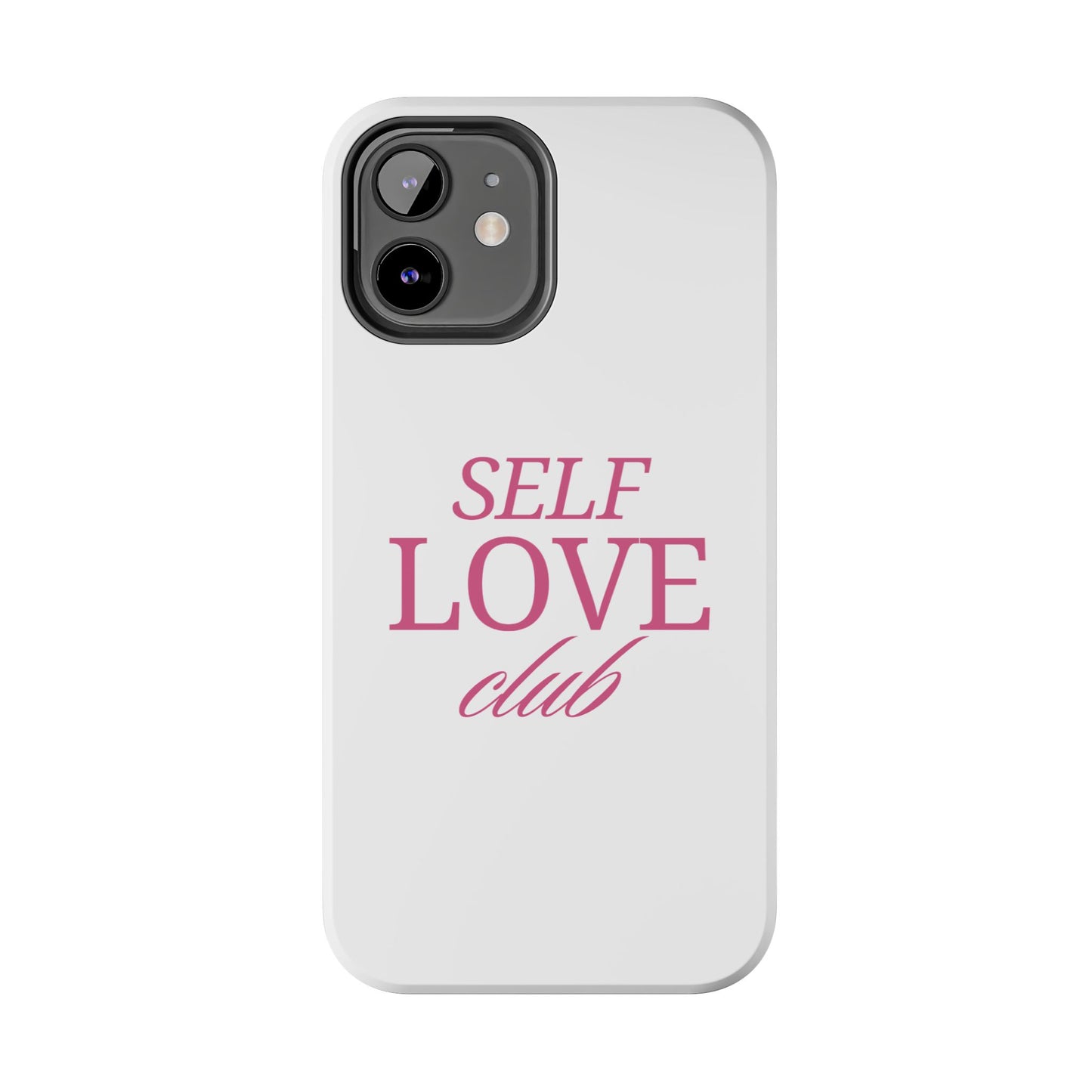 Funda para teléfono "SELF LOVE club"- Diseño exclusivo con frase motivadora, resistente a impactos, color blanco