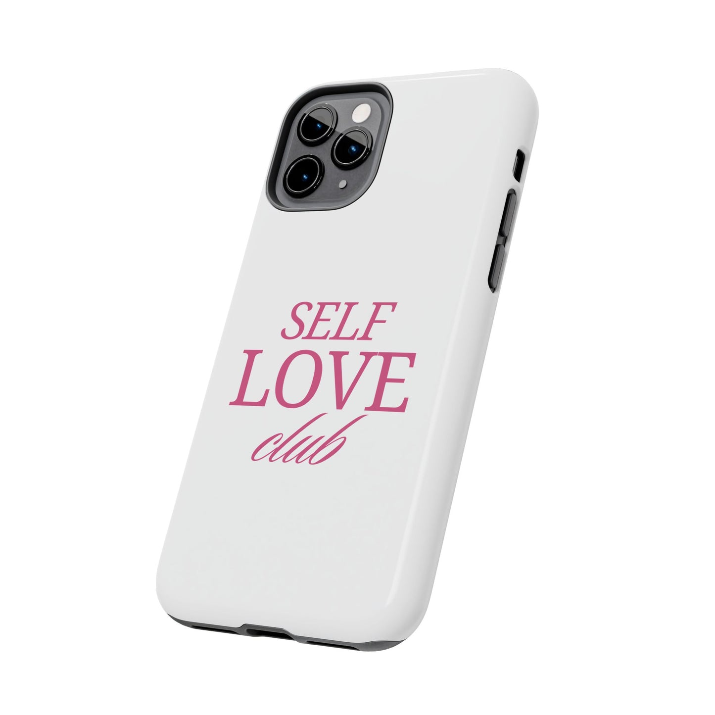 Funda para teléfono "SELF LOVE club"- Diseño exclusivo con frase motivadora, resistente a impactos, color blanco