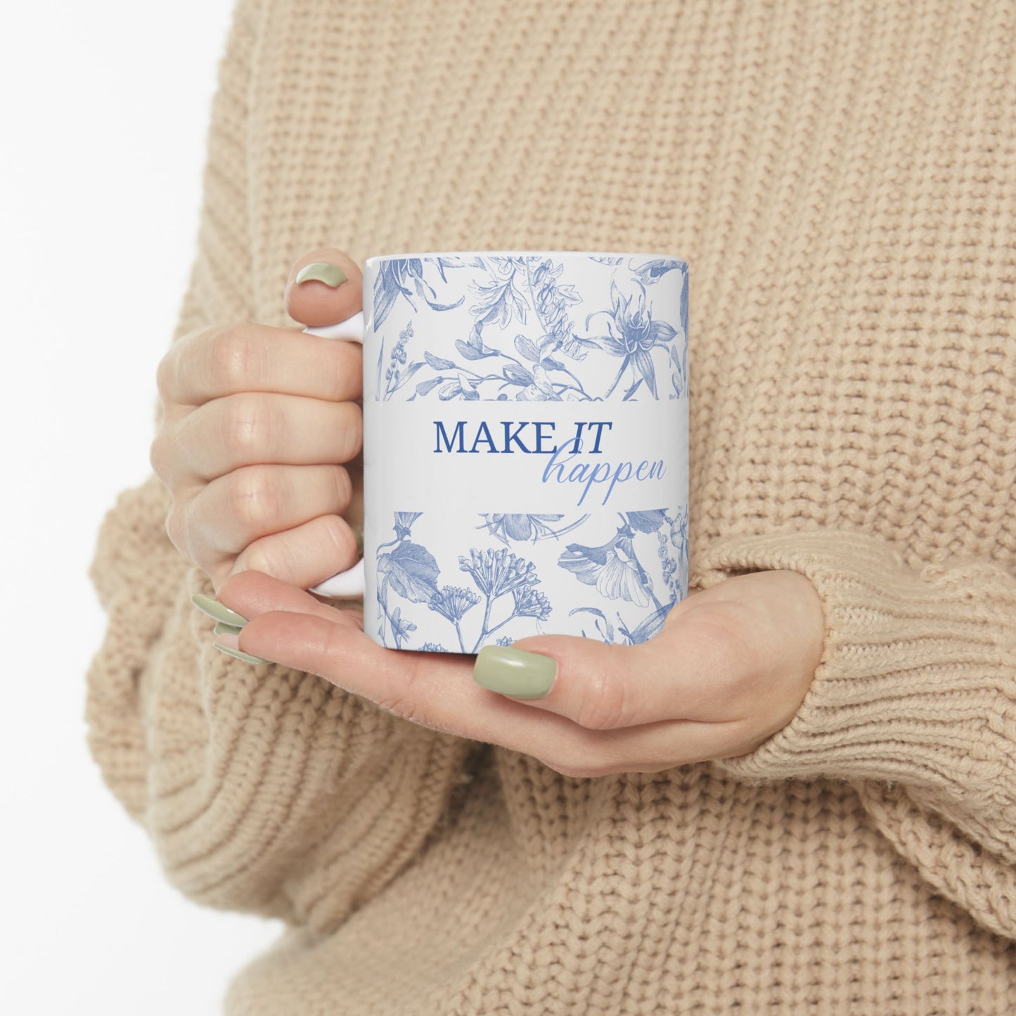 Taza de cerámica "Make it happen"- 11 oz  Resistente y libre de BPA