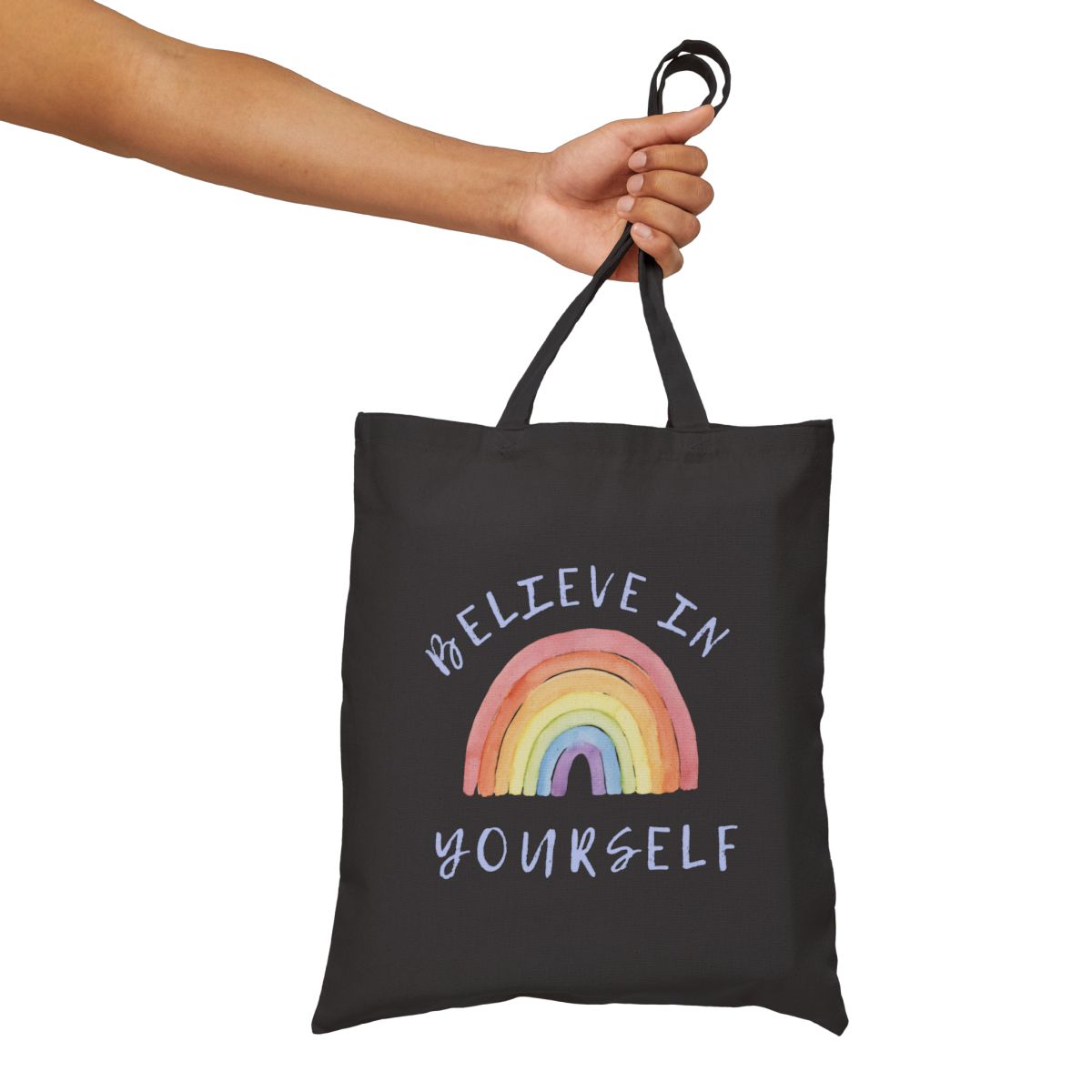 Bolsa Tote "Believe in yourself"-Diseño Arcoiris, Colorida y Ecofriendly.